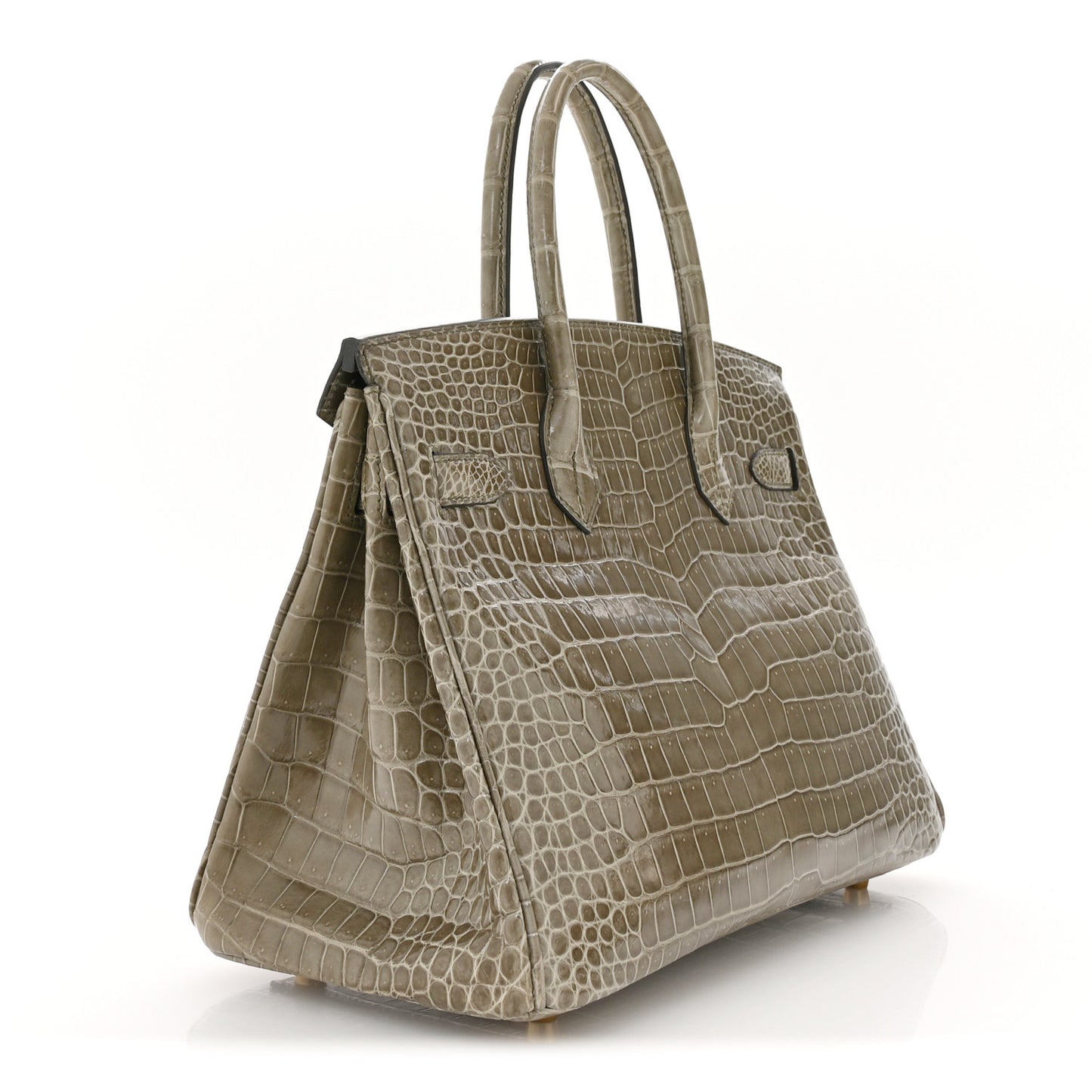 Shiny Porosus Crocodile Birkin 30 Gris Tourterelle