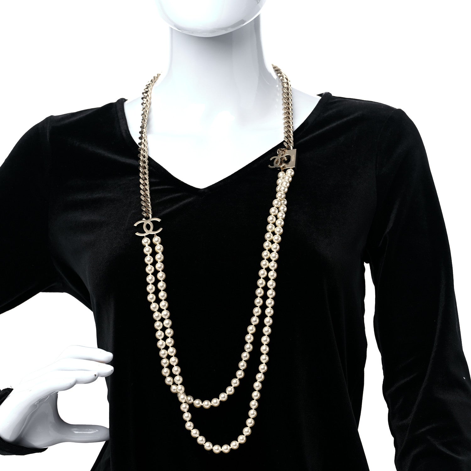 Chanel Pearl Chain CC Long Necklace Gold 3 of 7