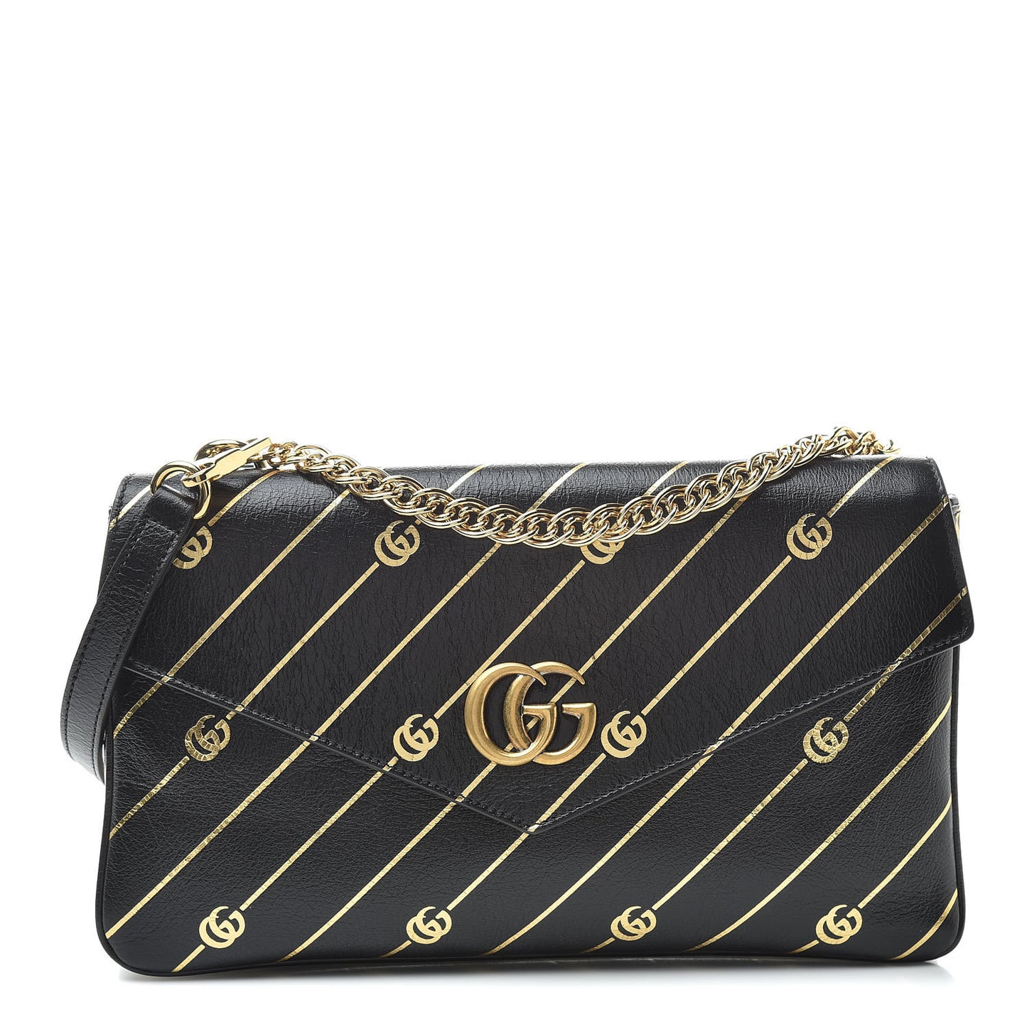 Calfskin Diagonal GG Medium Thiara Double Envelope Shoulder Bag Black White