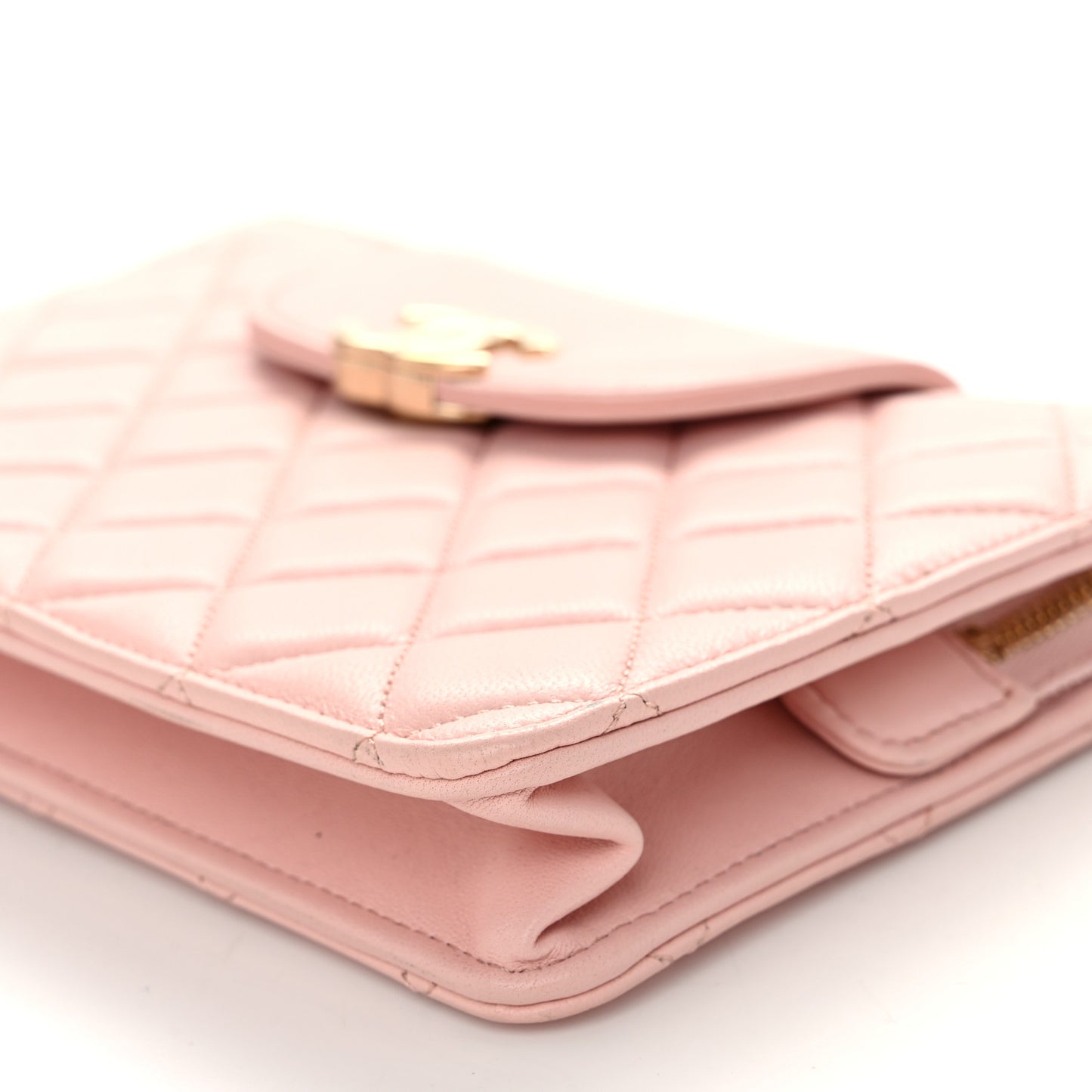 Lambskin Quilted CC Pouch Wristlet Pink
