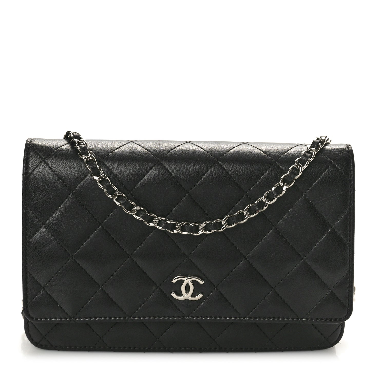 Lambskin Quilted Wallet On Chain WOC Black