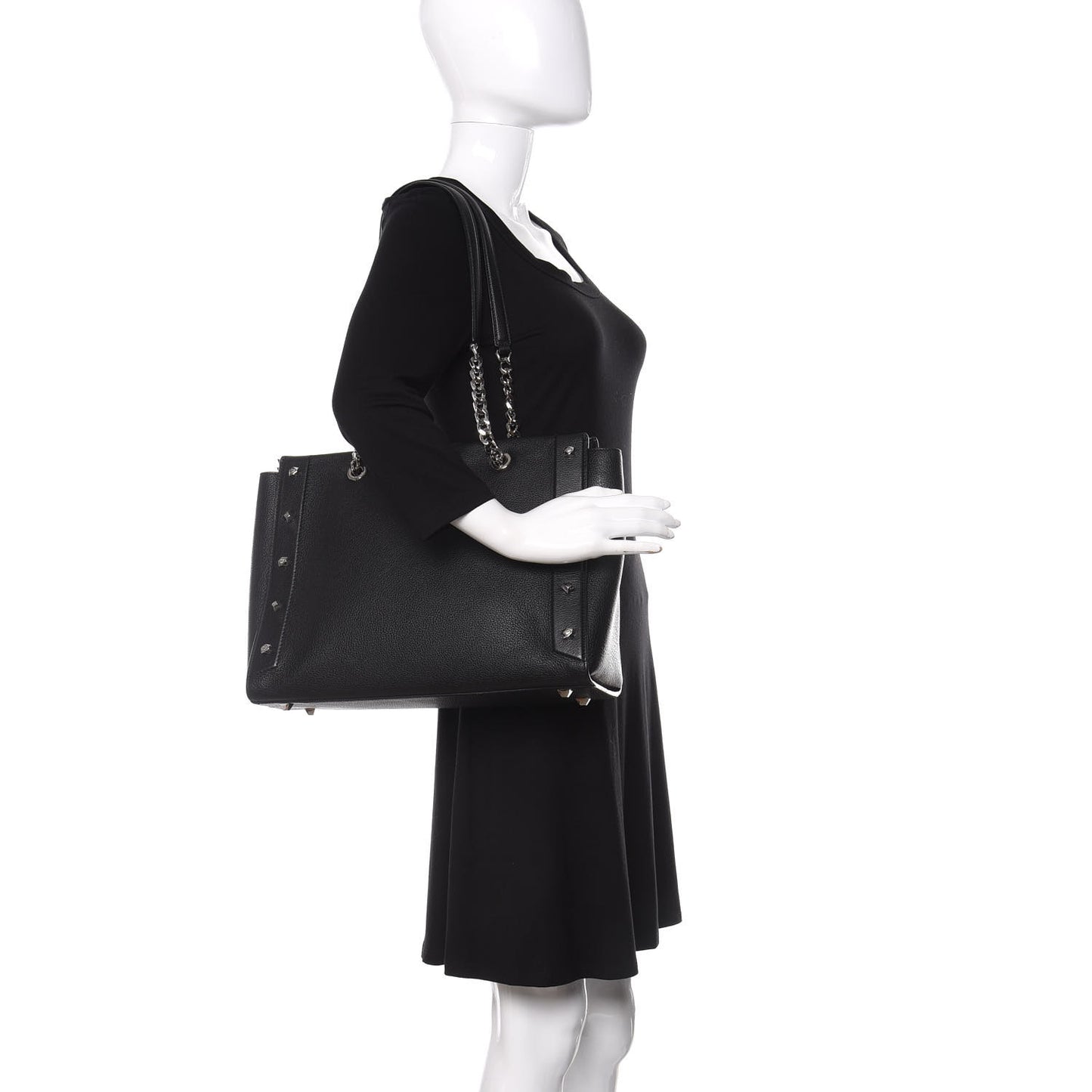 Grained Calfskin Large Catherine Studs Tote Black