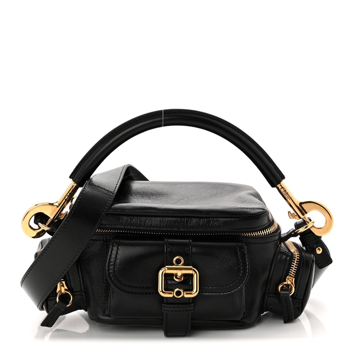 Chloe Shiny Buffalo Small Double Carry Camera Bag Black 1884239
