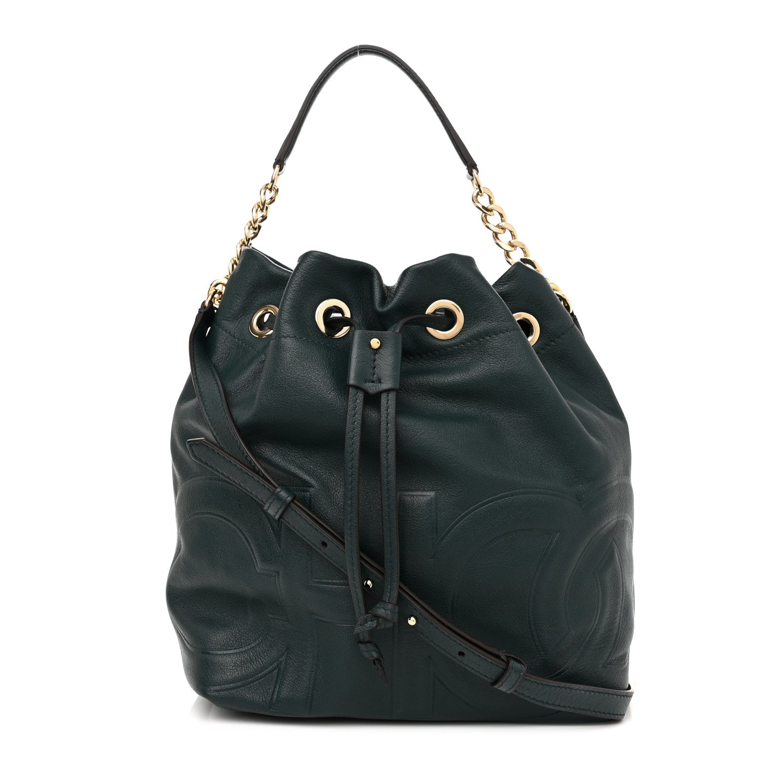 Jimmy Choo Calfskin Juno Bucket Bag Forest Green 1 of 9