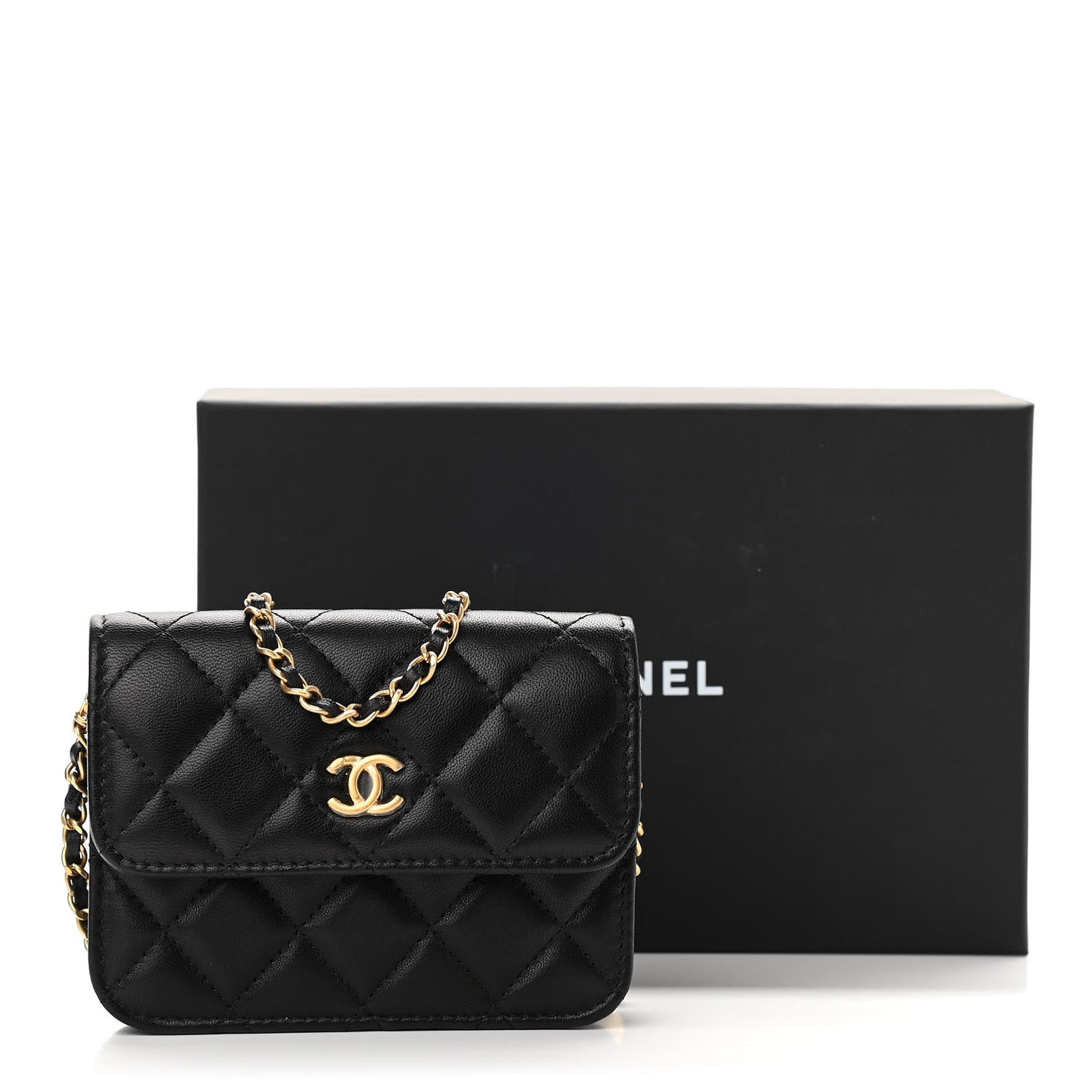 Lambskin Quilted Pearl Crush Clutch With Chain Black