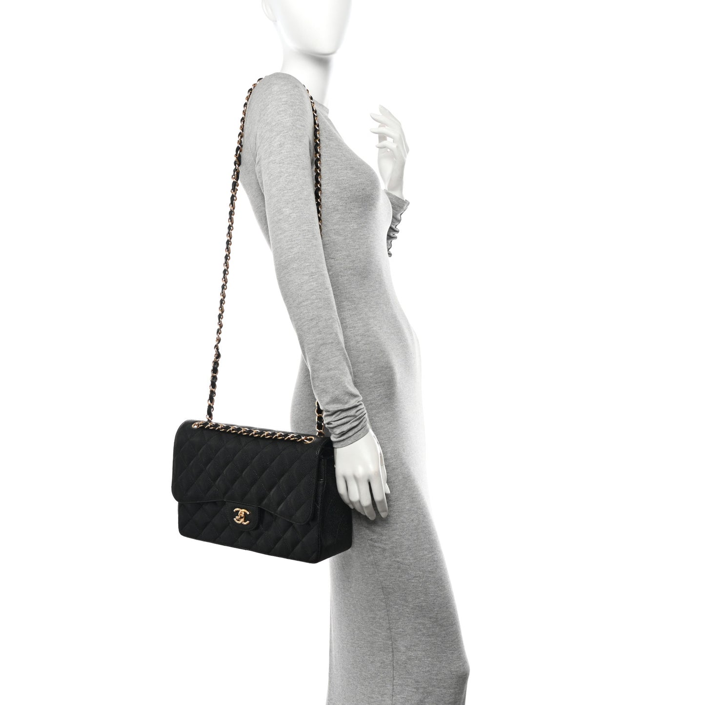 Caviar Quilted Jumbo Double Flap Black