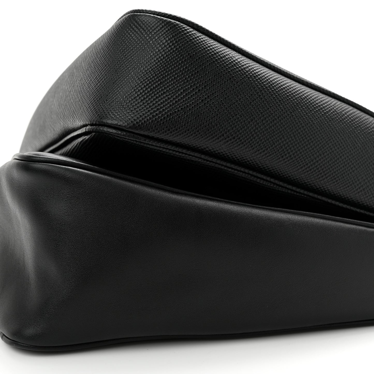 Vitello Saffiano Cuir Double Triangle Shoulder Bag Black