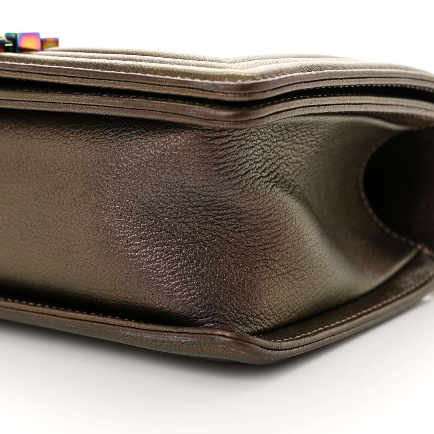 Iridescent Goatskin Quilted Medium Boy Flap Dark Gold