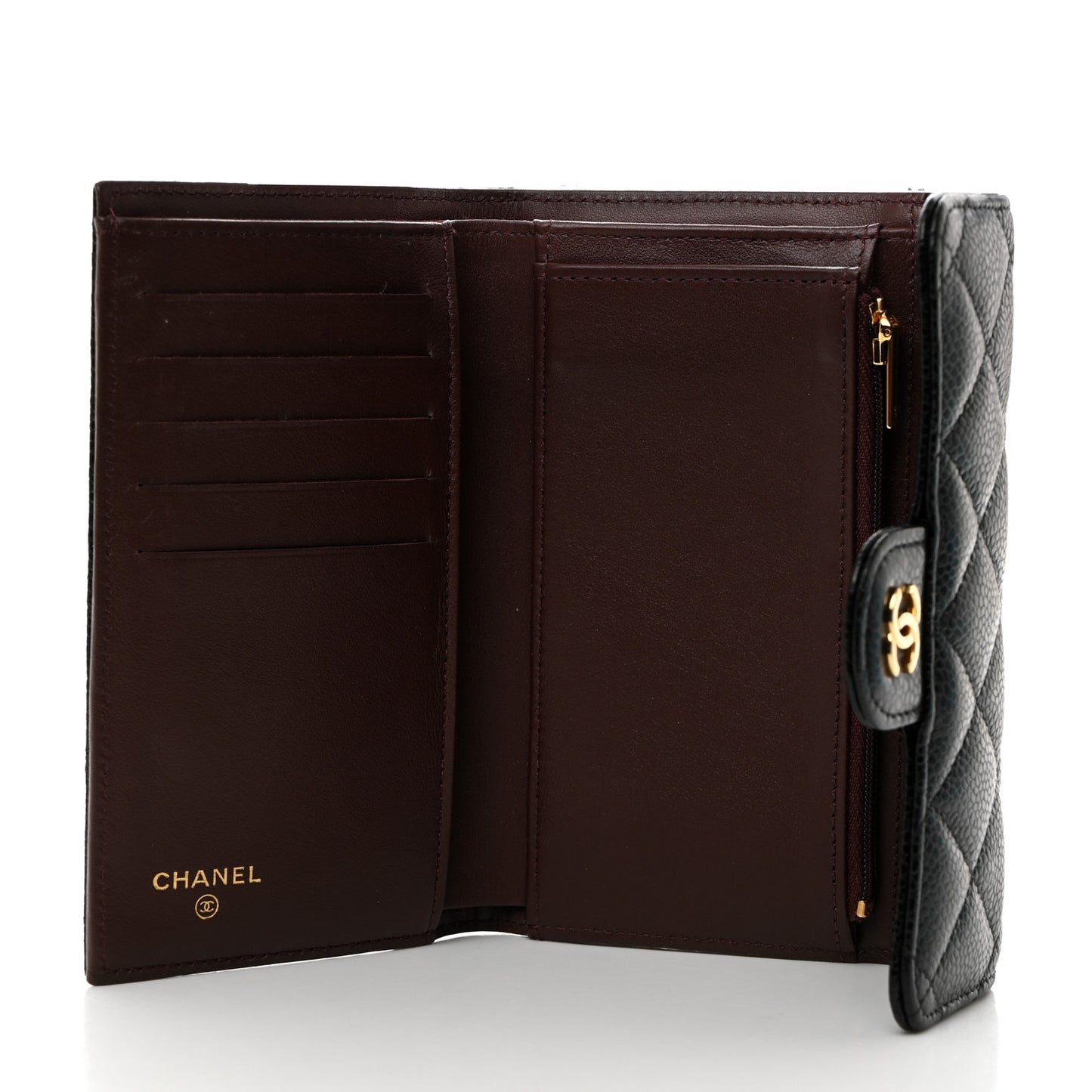 Caviar Quilted Medium Flap Wallet Black