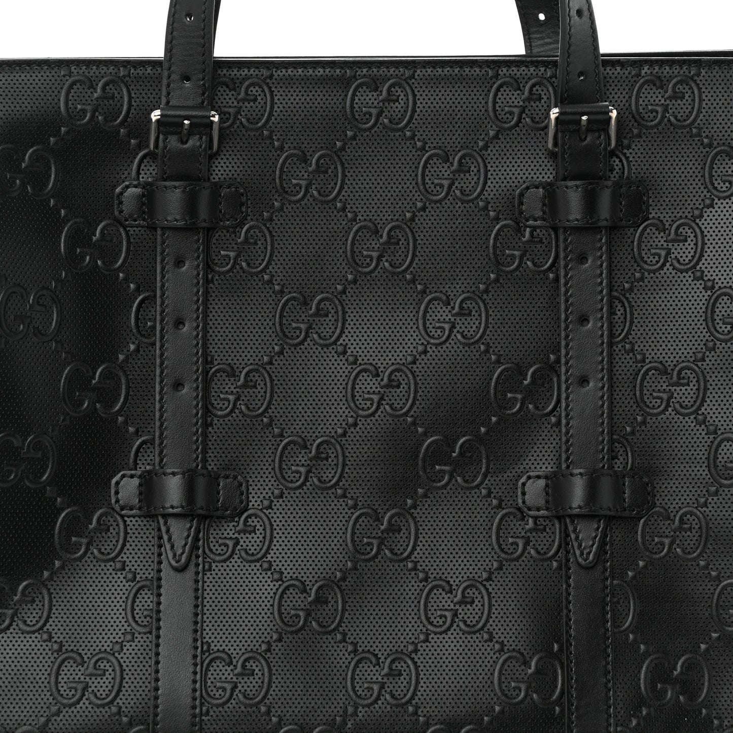 Calfskin GG Tennis Embossed Tote Bag Black