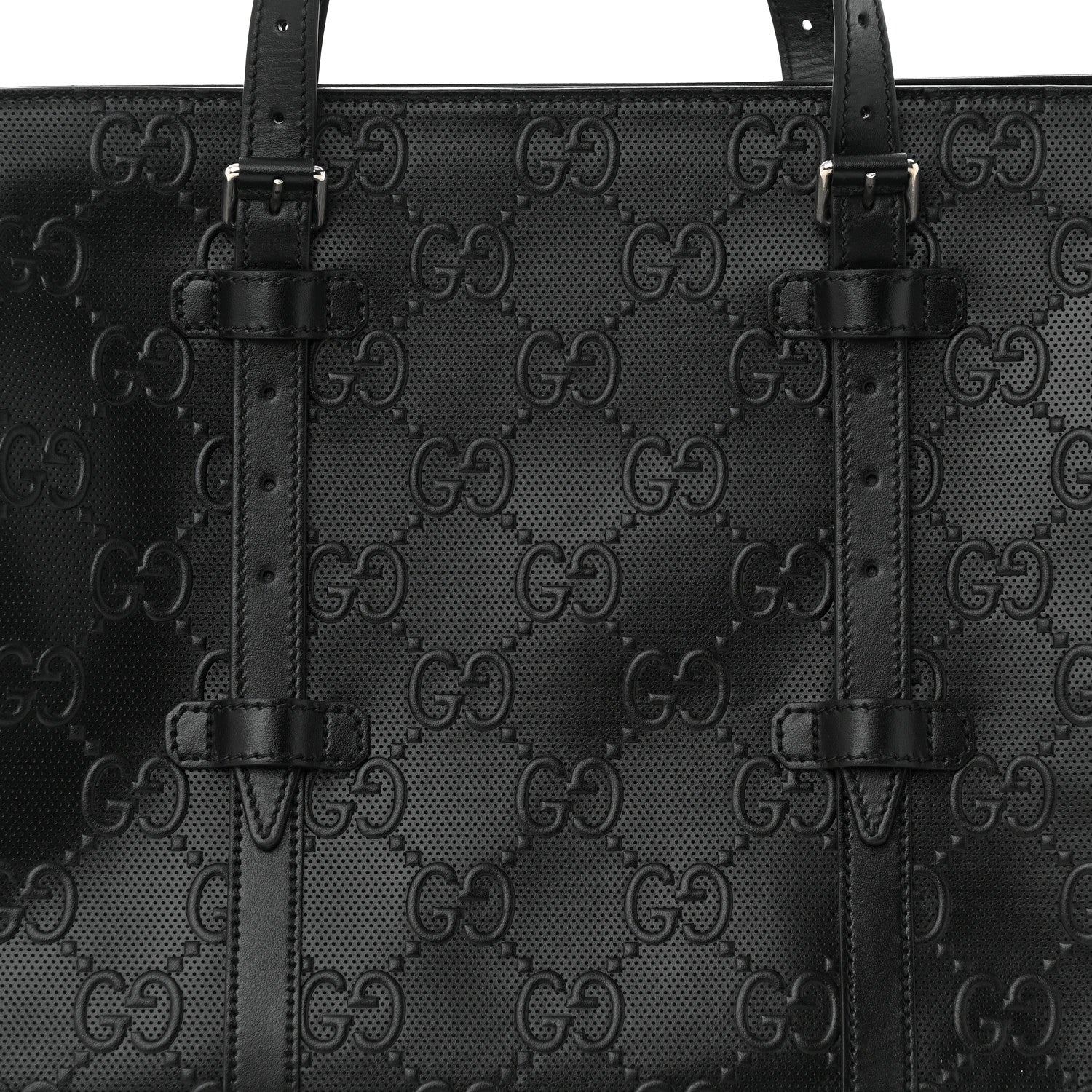 Gucci Calfskin GG Tennis Embossed Tote Bag Black 8 of 10