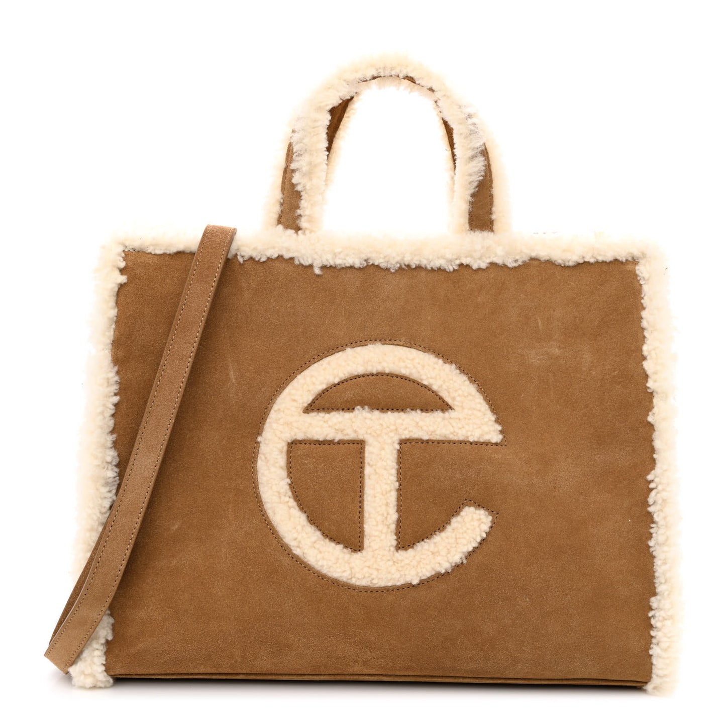 X UGG Suede Shearling Medium Shopping Bag Chestnut
