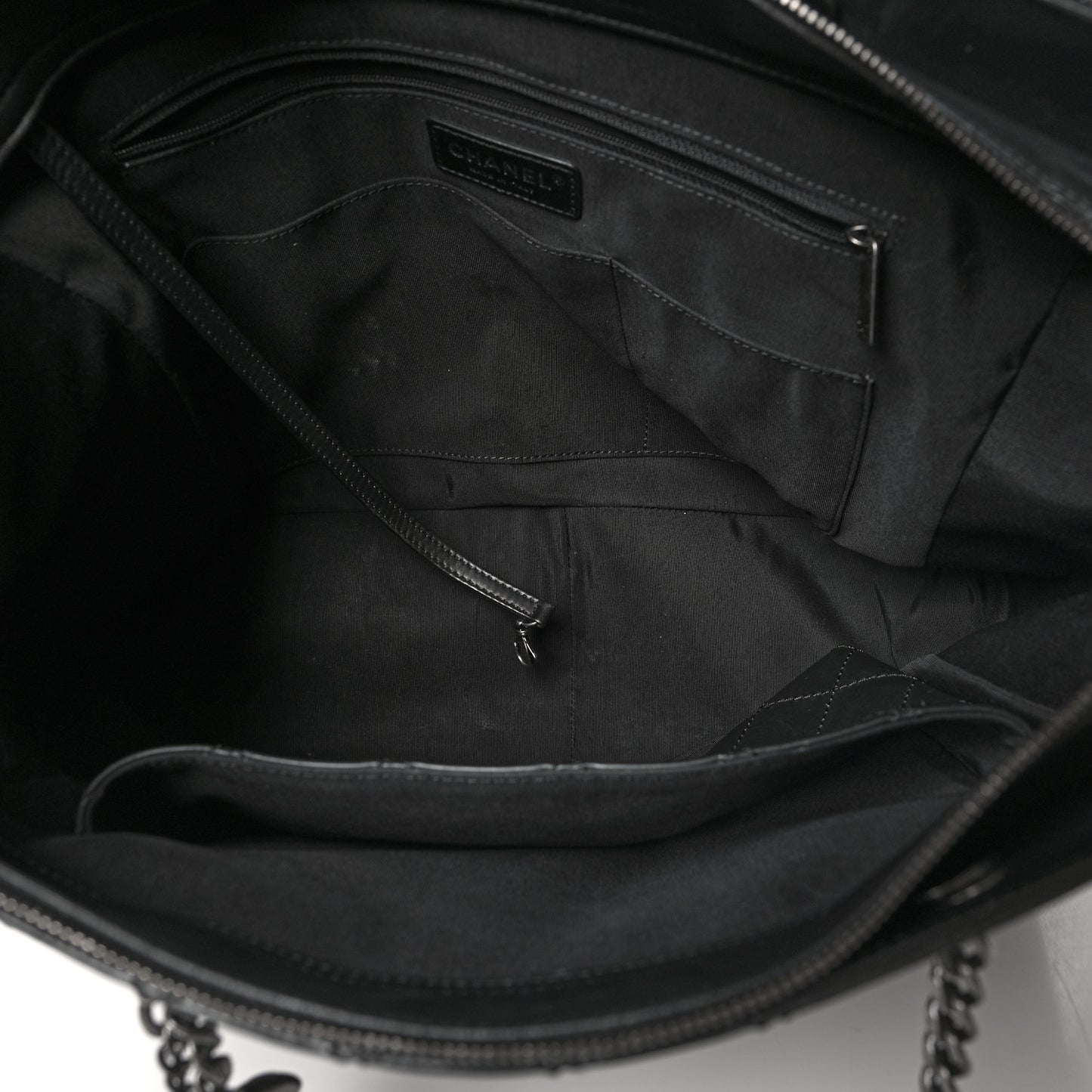 Lambskin Stitched Shopping Tote Black
