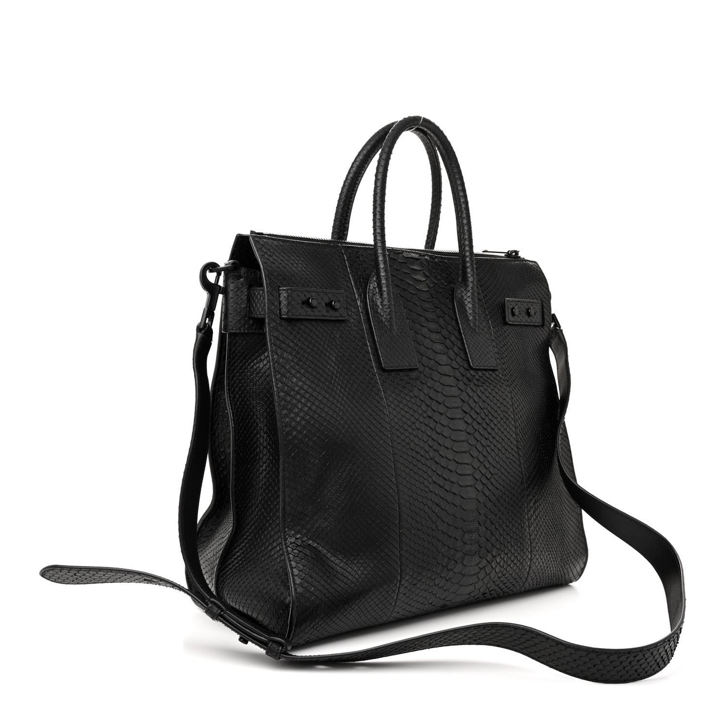Snakeskin Souple North South Tote Black