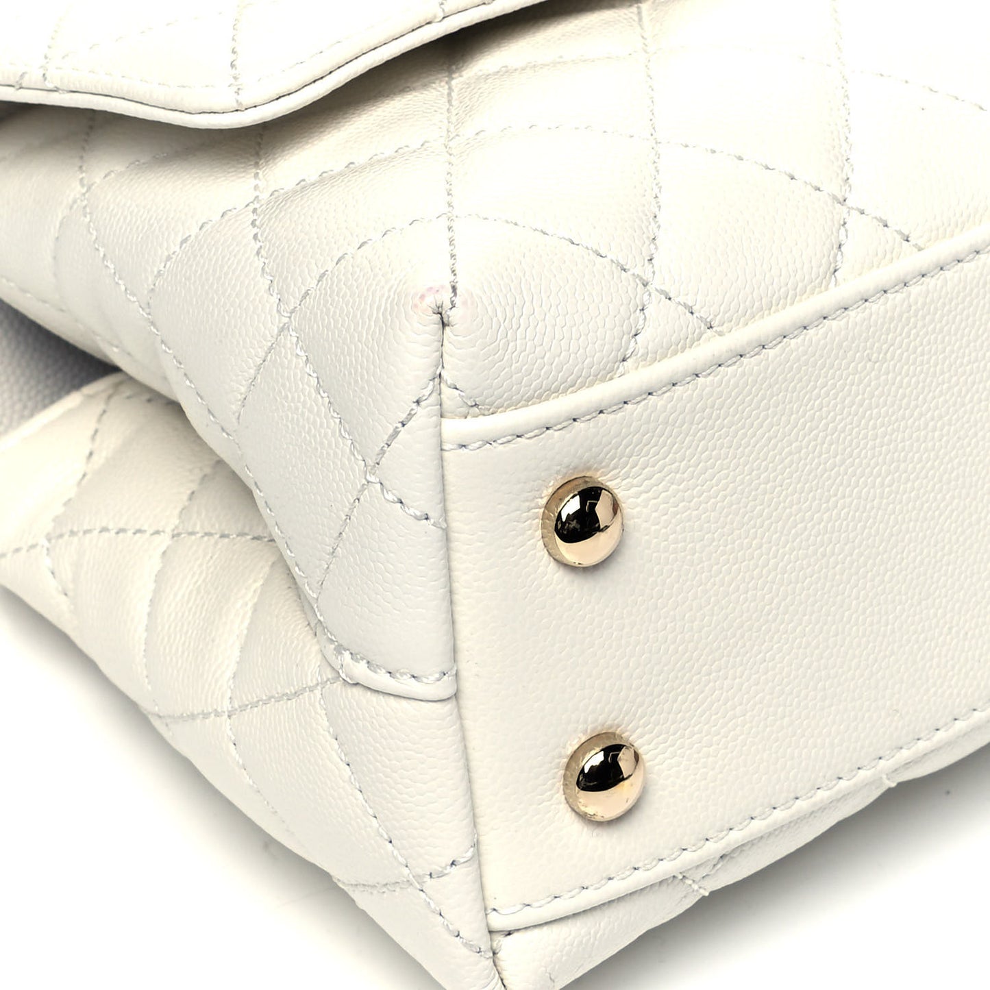 Caviar Quilted Mini Coco Handle Flap White