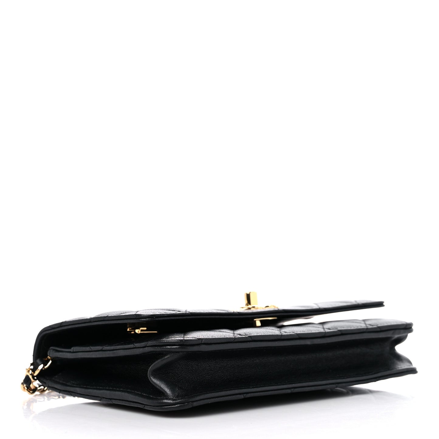 Lambskin Quilted Enamel CC Wallet on Chain WOC Black