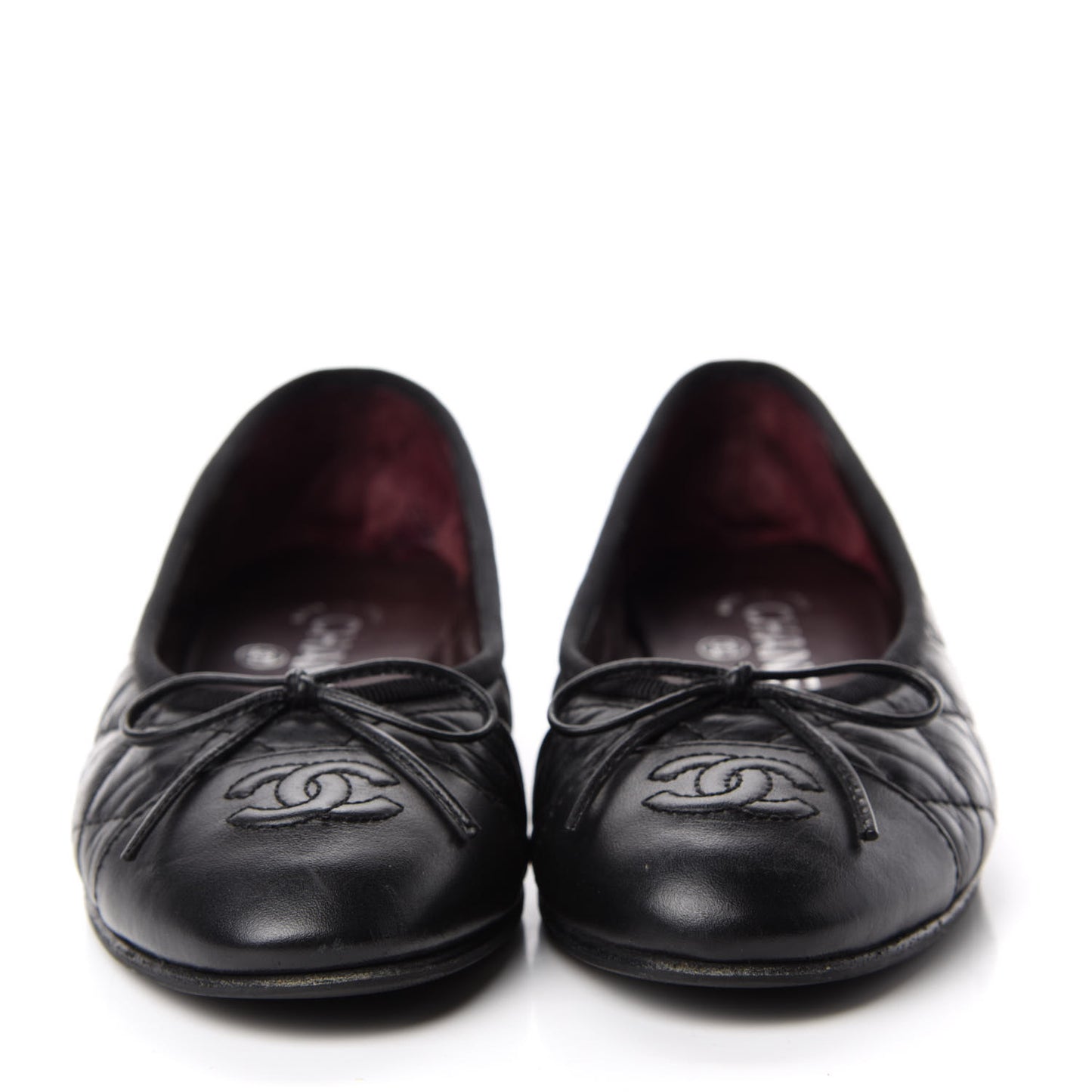 Aged Calfskin Quilted CC Cap Toe Ballerina Flats 35.5 Black