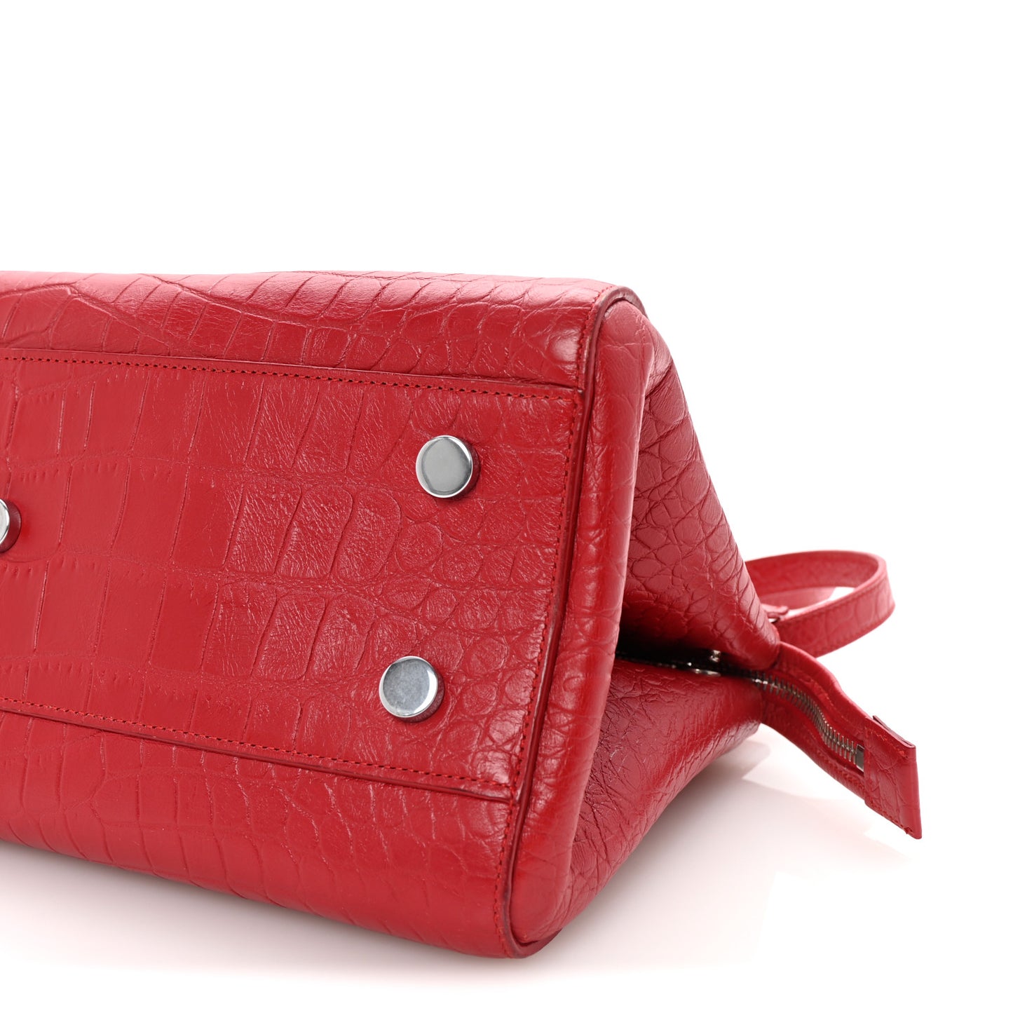 Calfskin Crocodile Embossed Small Cabas Rive Gauche Red