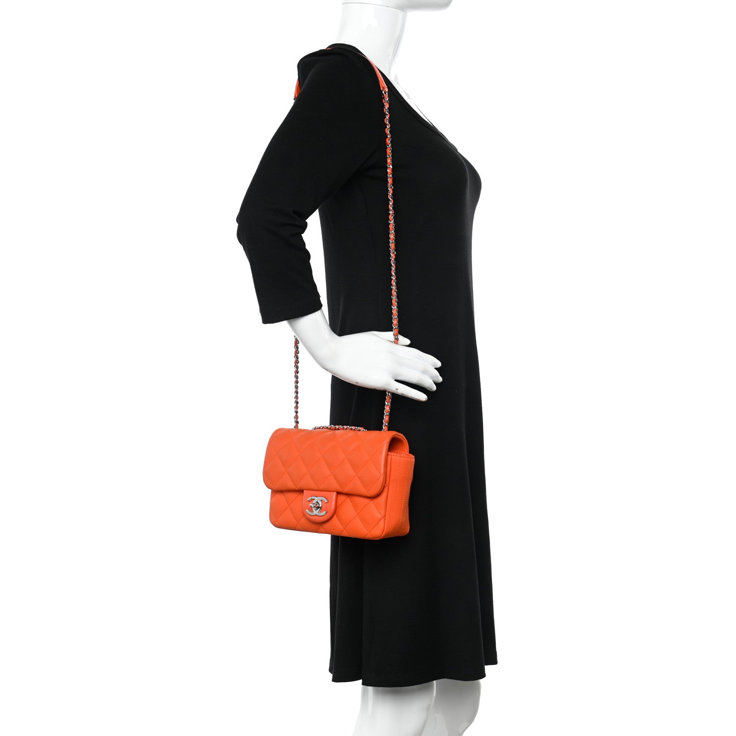 Chanel Rubber Quilted Lambskin Mini Square Coco Rain Flap Orange 2 of 10