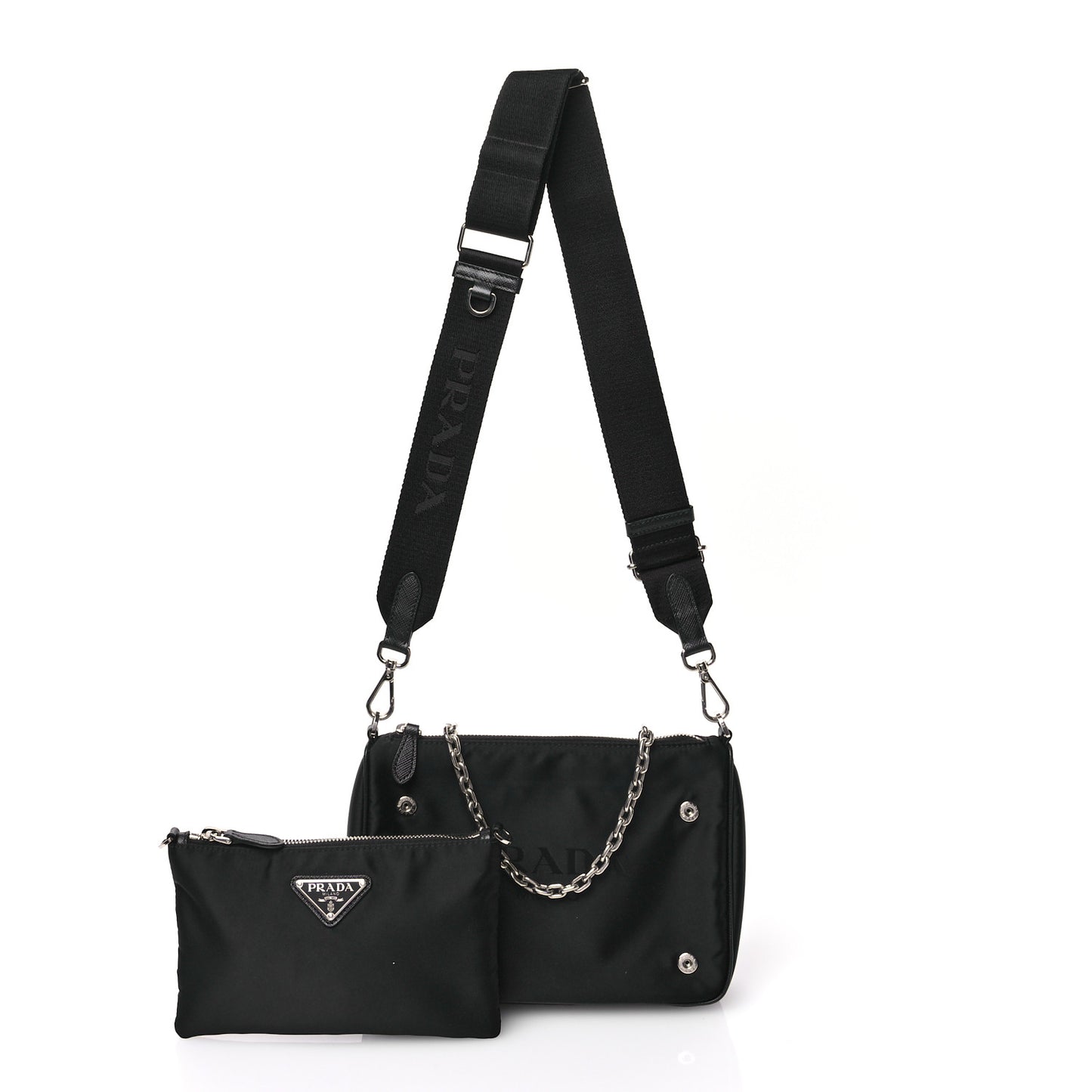 Re-Nylon Saffiano Double Pouch Shoulder Bag Black