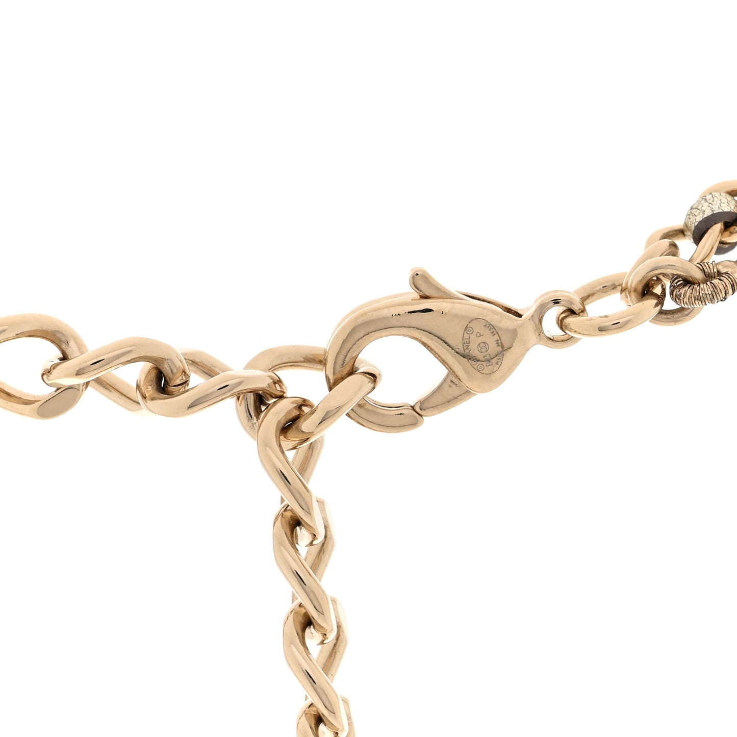 Pearl Crystal Metallic Lambskin CC Choker Necklace Gold