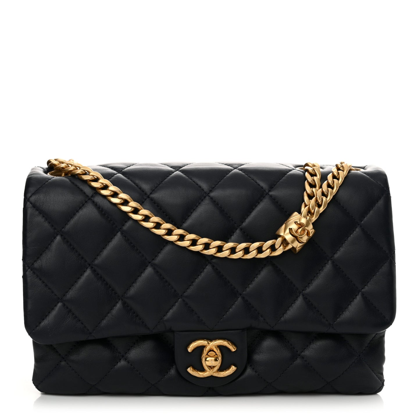 Lambskin Quilted Medium Pillow Crush Flap Navy