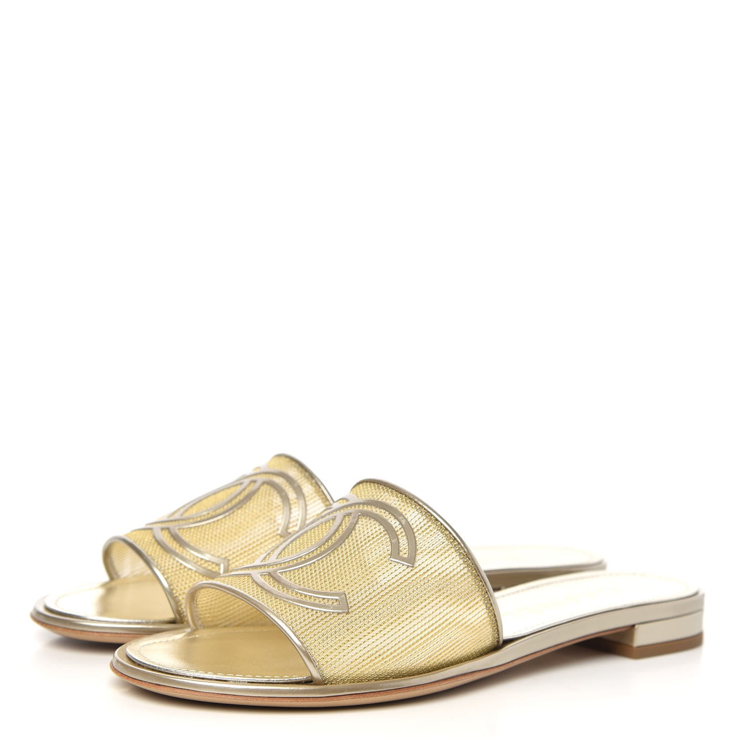 Glitter Mesh Patent Calfskin CC Mules 38 Gold