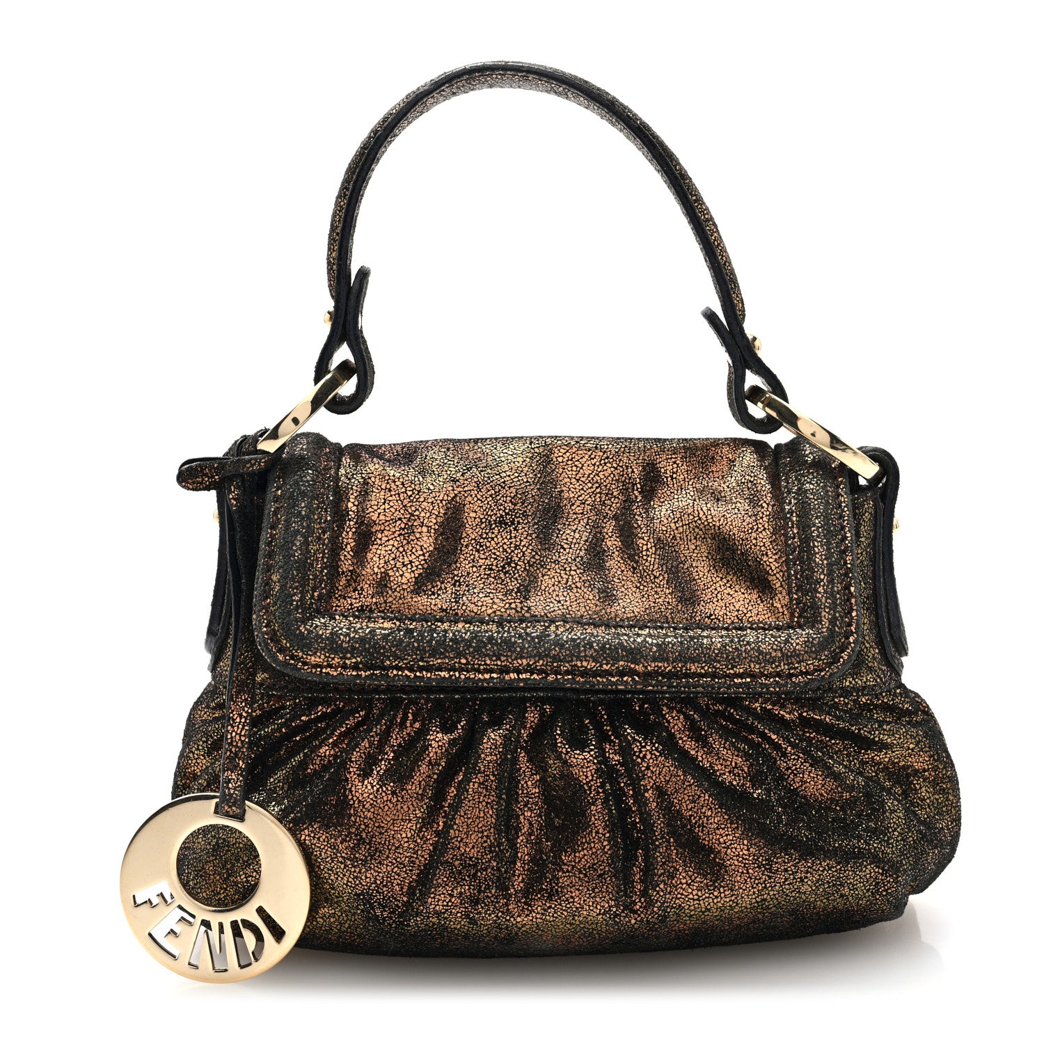 ベティ Fendi Metallic Nappa Mini Chef Shoulder Bag Bronze 1761697