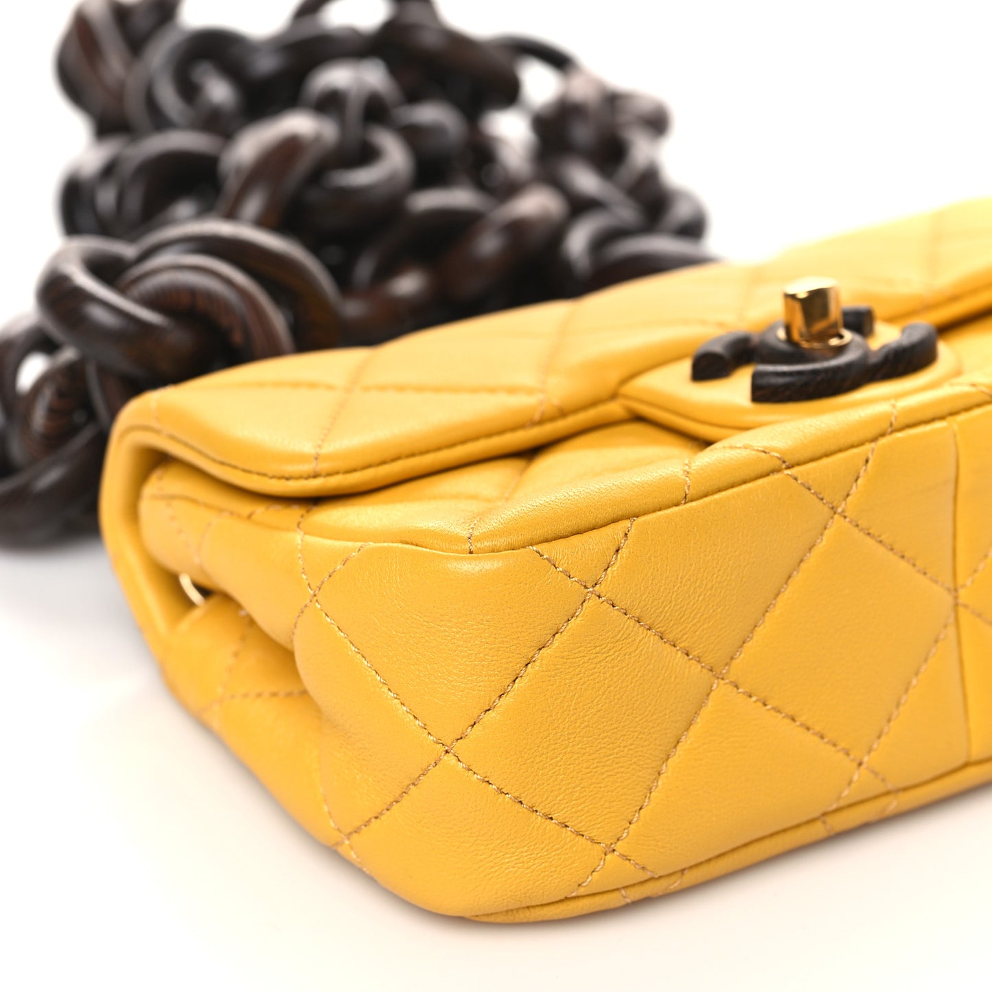 Lambskin Wenge Quilted Mini Fashion Wood Square Flap Yellow