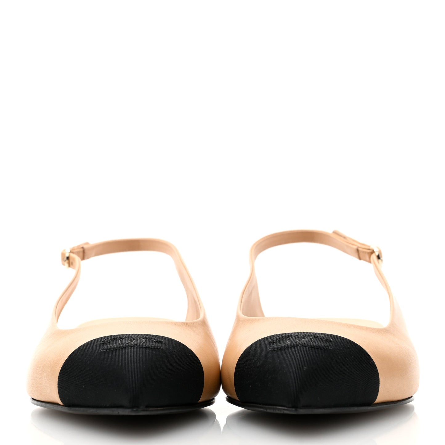 Goatskin Grosgrain Pointed Toe CC Slingback Flats 40 Beige Black
