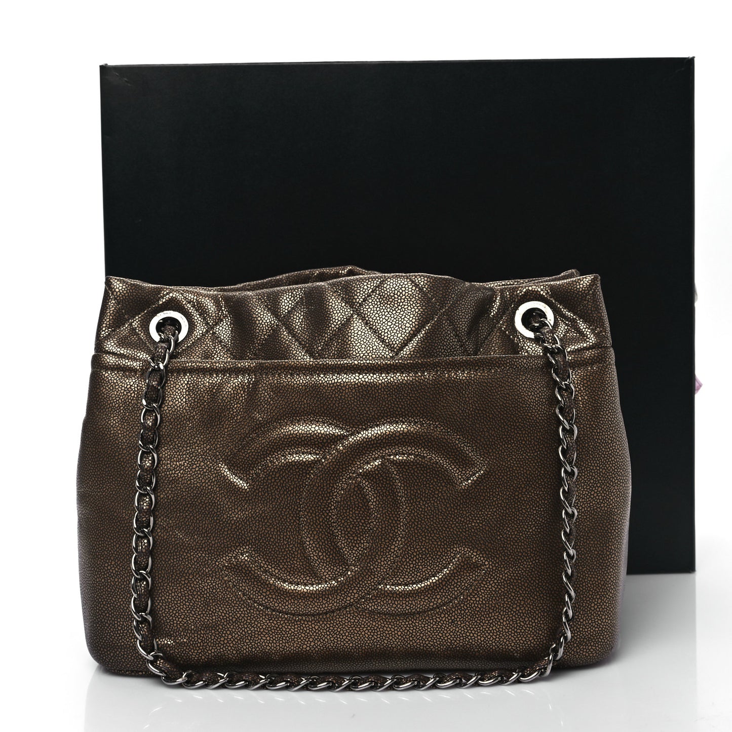Metallic Caviar Quilted Large Timeless CC Soft Tote Bronze