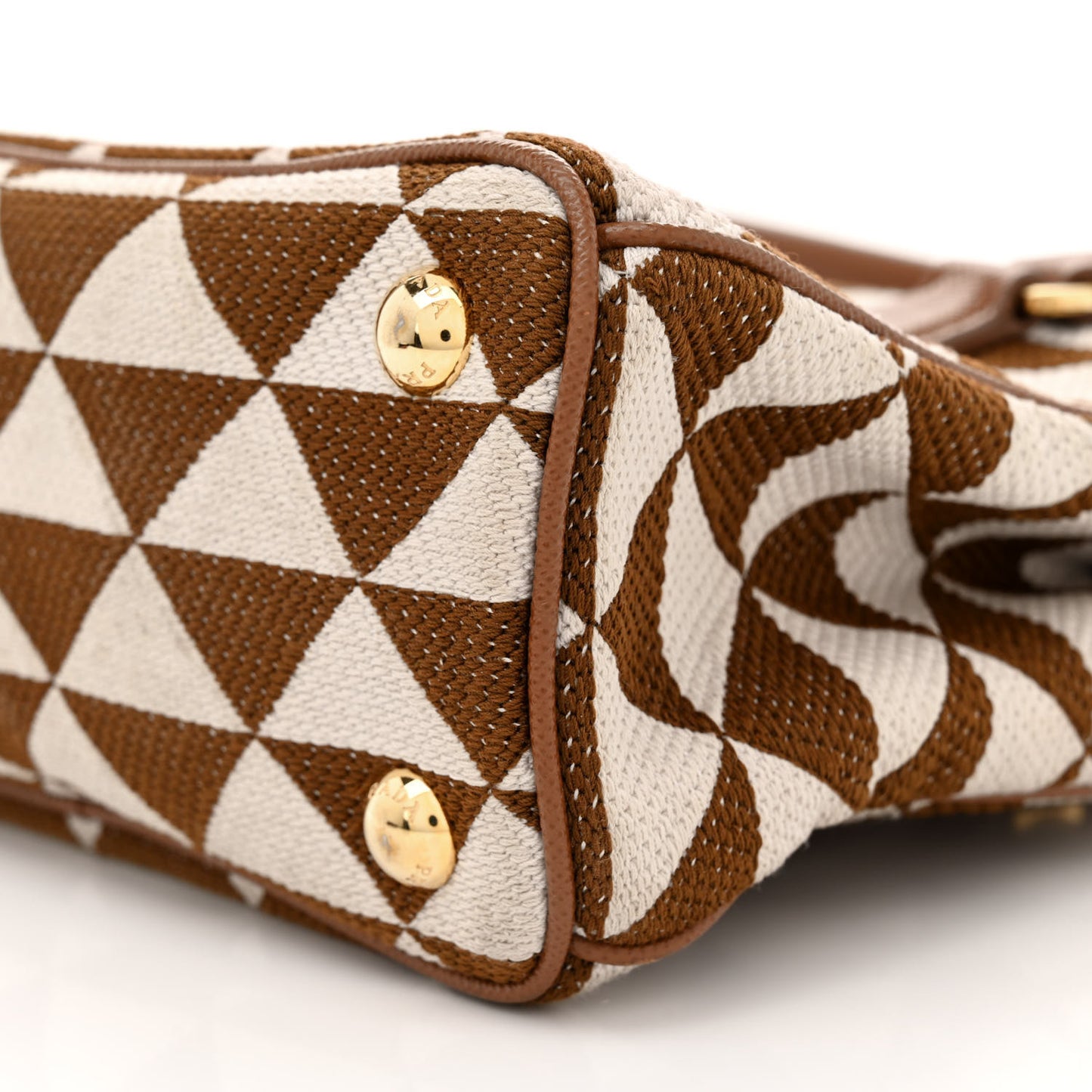 Jacquard Saffiano Triangolo Symbole Embroidered Mini Galleria Double Zip Tote Tabacco Talco