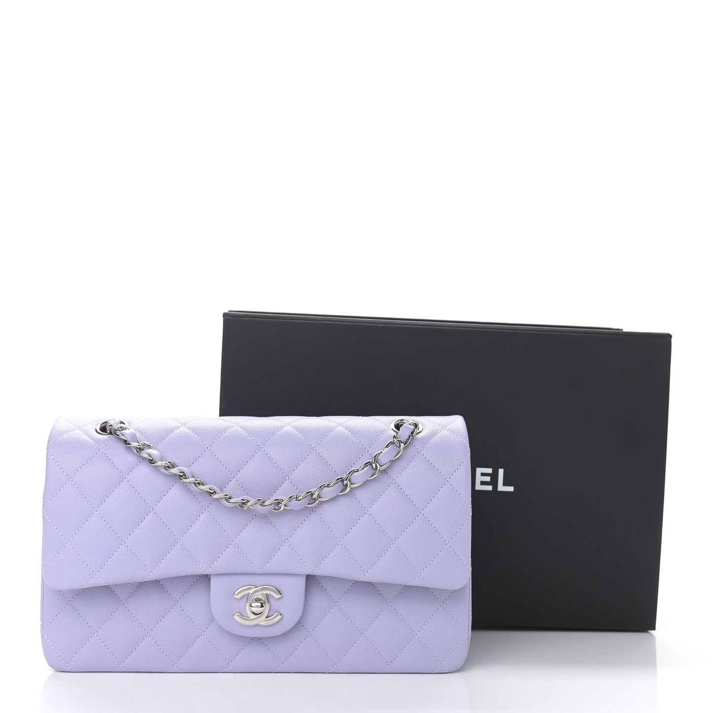 Caviar Quilted Medium Double Flap Light Purple