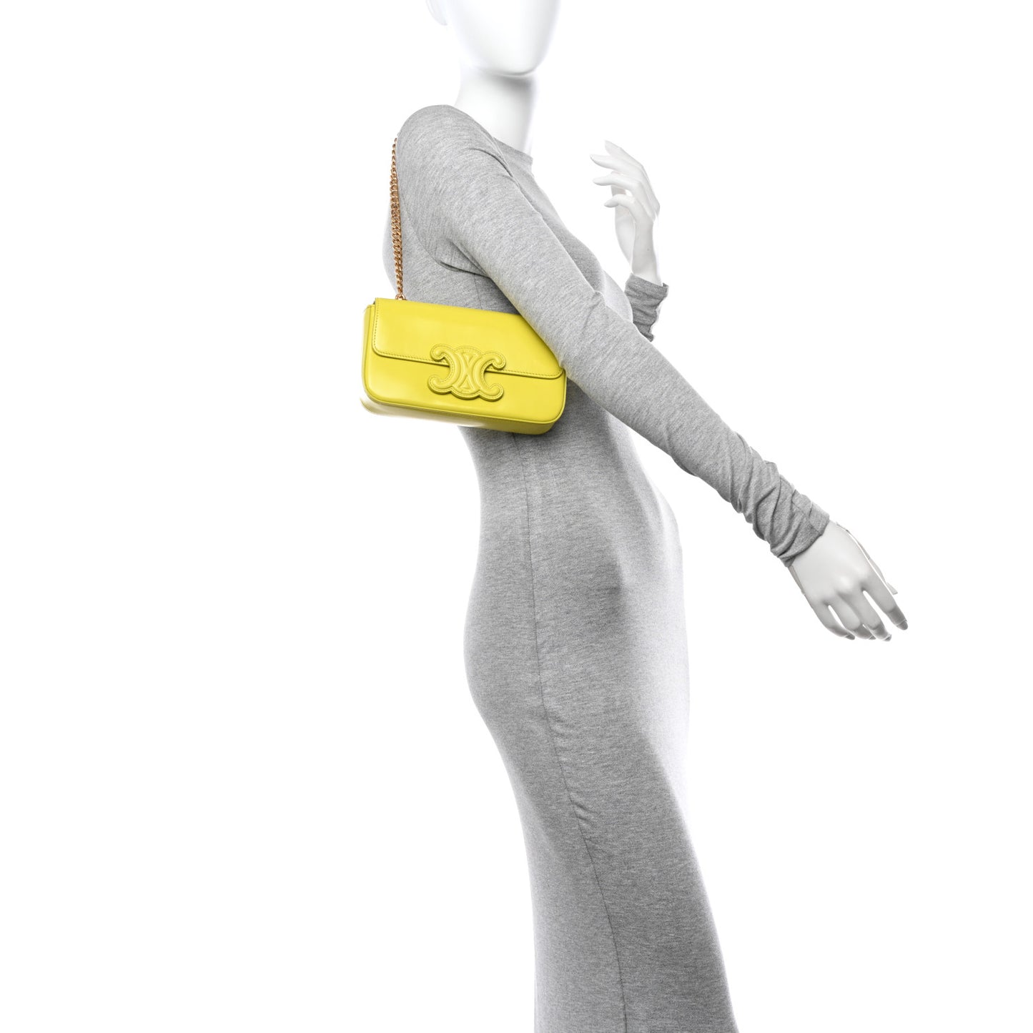 Shiny Calfskin Cuir Triomphe Chain Shoulder Bag Anis
