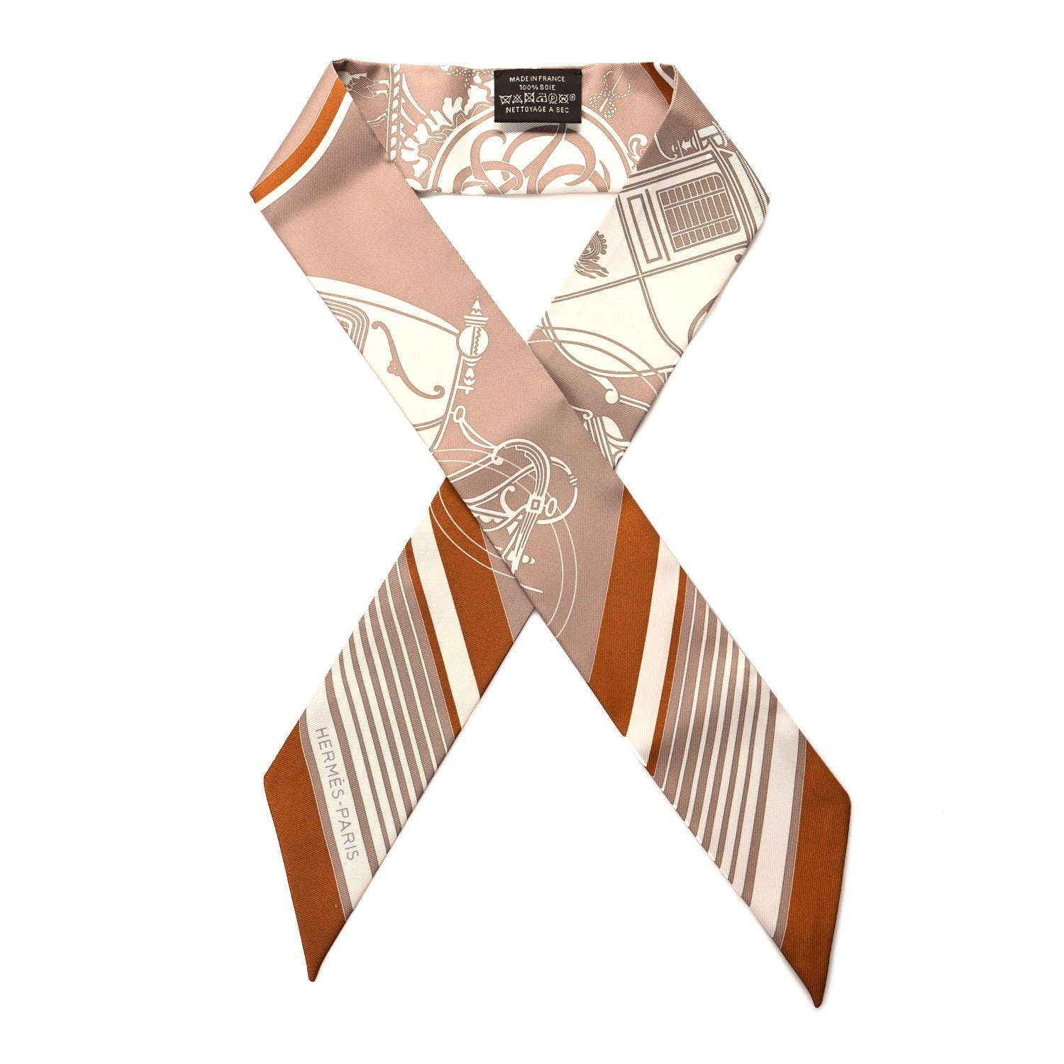 Hermes Silk Ex-Libris Twilly Beige White Caramel 1 of 4