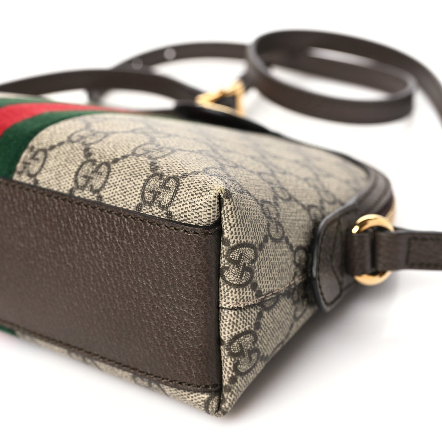 GG Supreme Monogram Textured Dollar Calfskin Web Small Ophidia Dome Shoulder Bag Beige Ebony New Acero