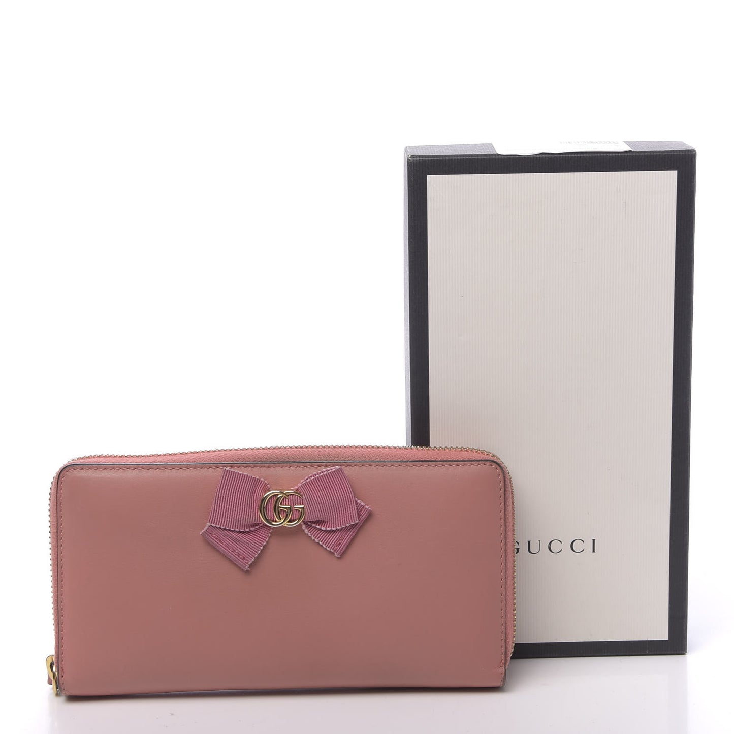 Lambskin GG Bow Zip Around Wallet Light Pink