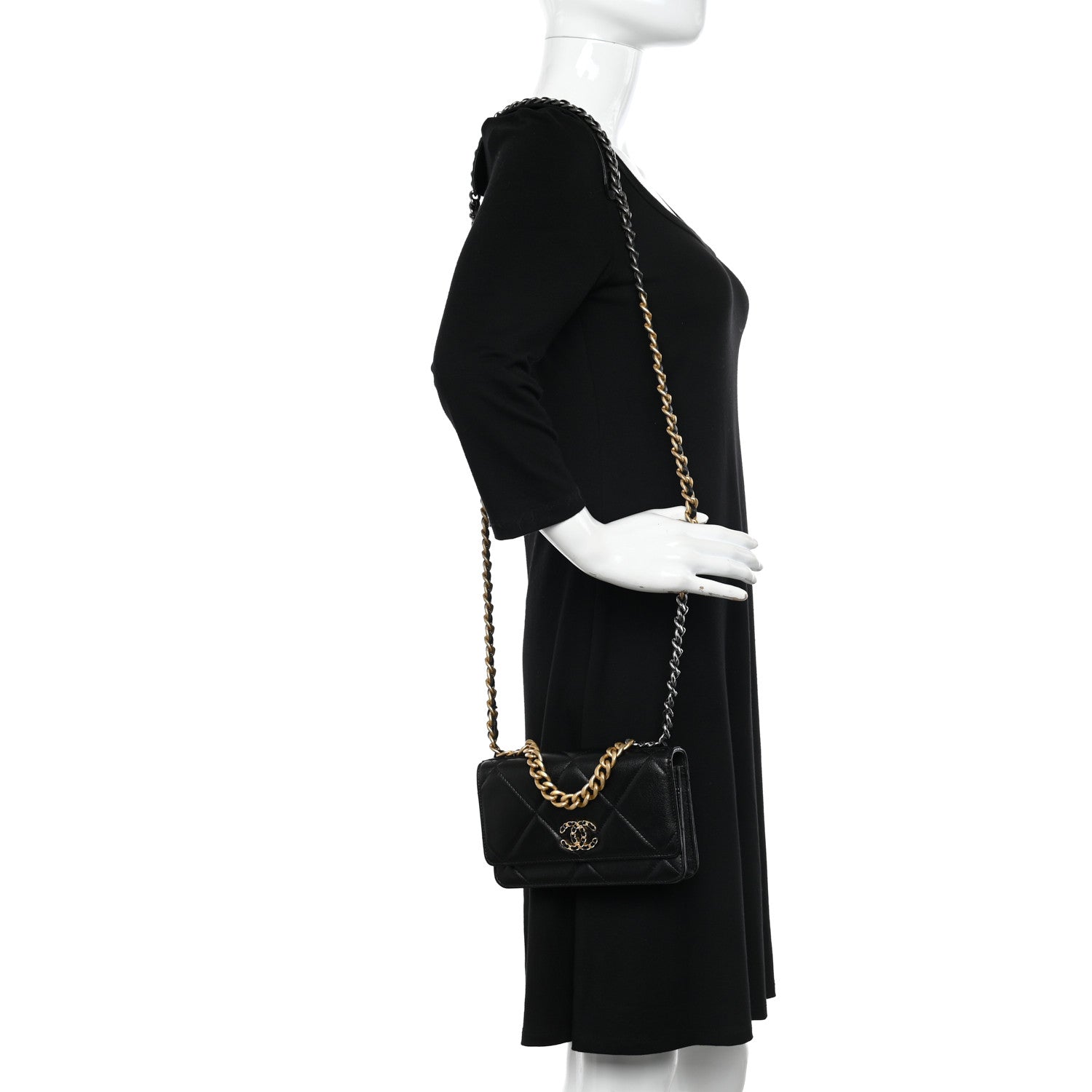 Chanel Goatskin Quilted Chanel 19 Wallet On Chain WOC Black 2 of 11