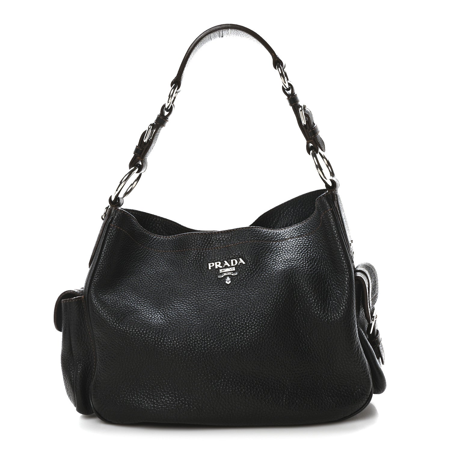 Prada Vitello Daino Side Pocket Tote Black 1701545 – FASHIONPHILE