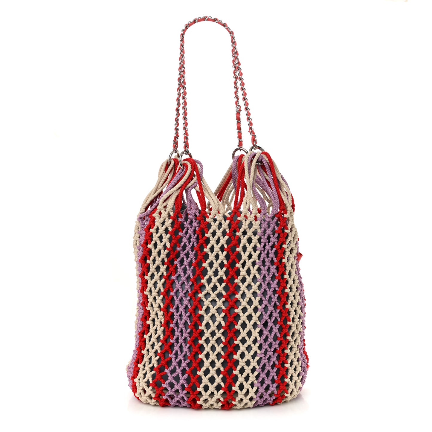 Lambskin Mixed Fibers Large Shopping Bag Red Purple White