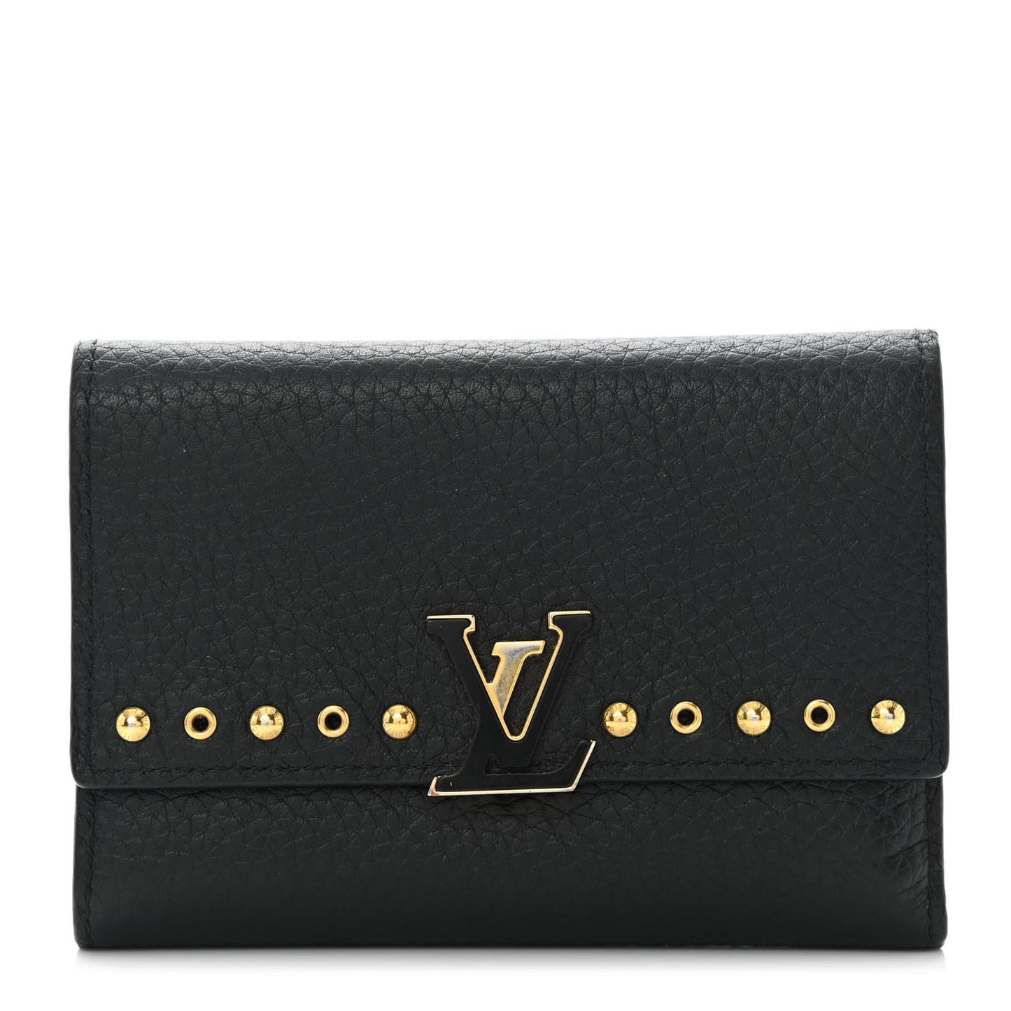 Taurillon Capucines Studded Compact Wallet Black