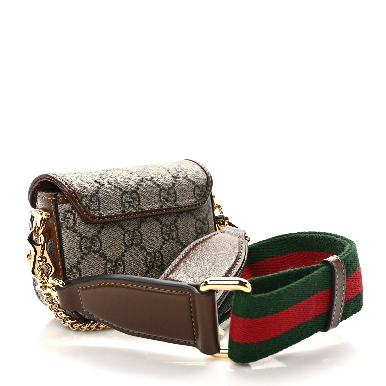Gucci GG Supreme Monogram Azalea Calfskin Web Horsebit 1955 Wallet On Strap Beige Ebony Brown Sugar 3 of 9