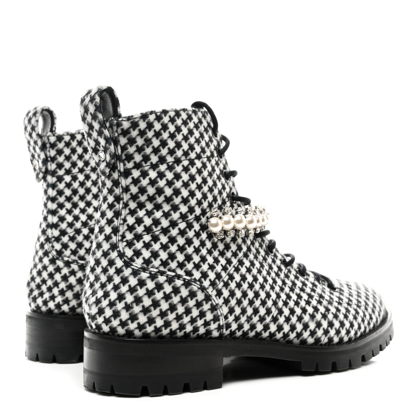 Houndstooth Crystal Embellished Cruz Combat Boots 38 Black White