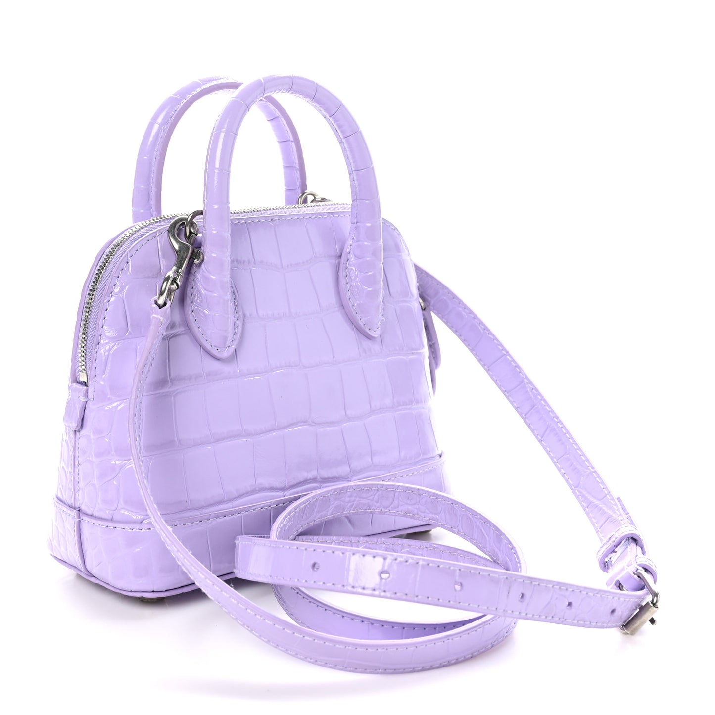 Shiny Calfskin Logo Crocodile Embossed XXS Ville Top Handle Bag Lilac White