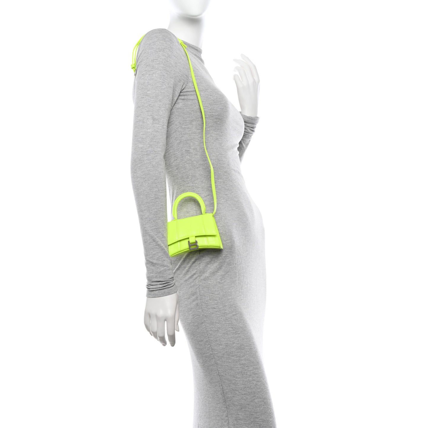 Semi Shiny Calfskin Crocodile Embossed Hourglass Top Handle Bag Mini Fluo Yellow