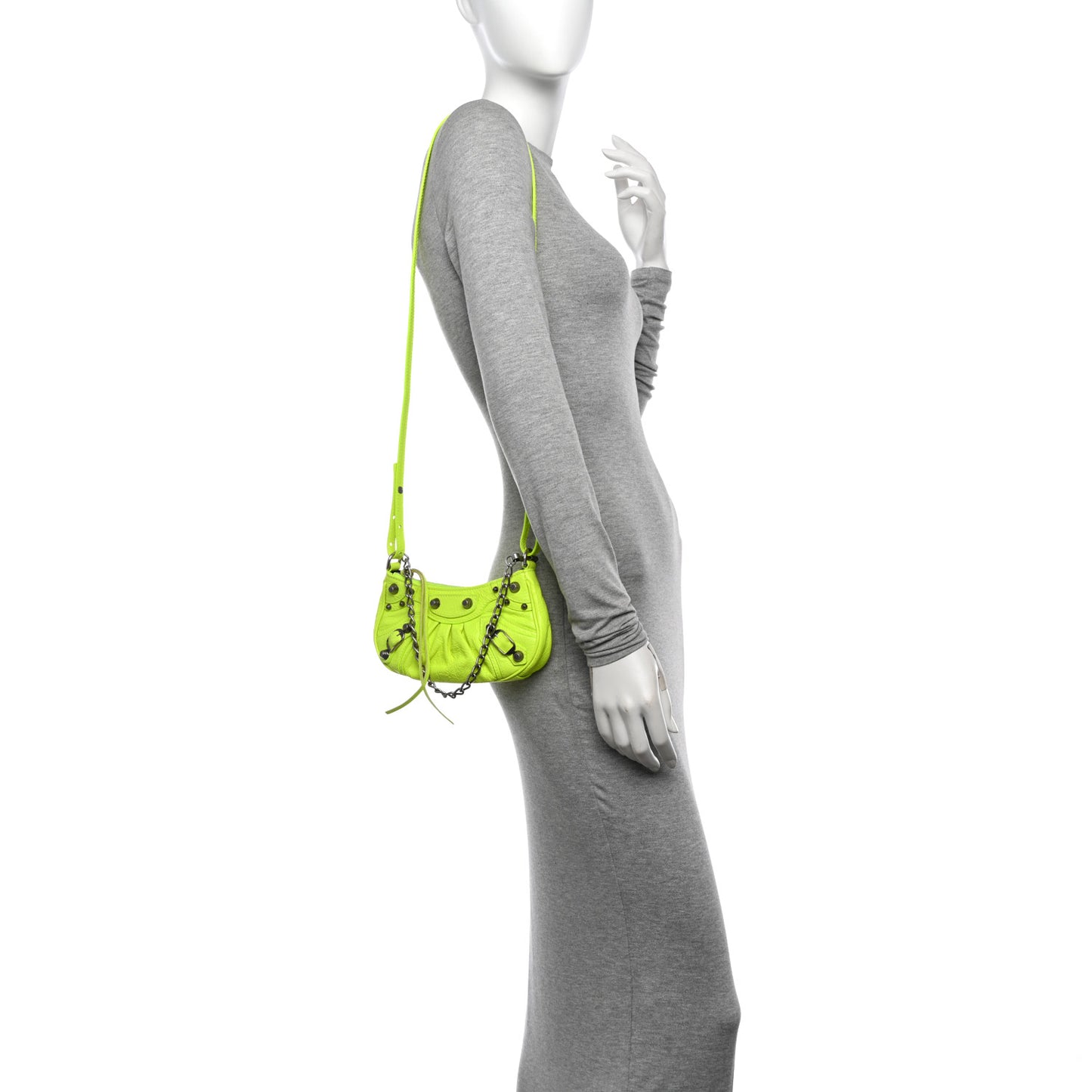 Agneau Arena Le Cagole Chain Shoulder Bag XS Fluo Yellow