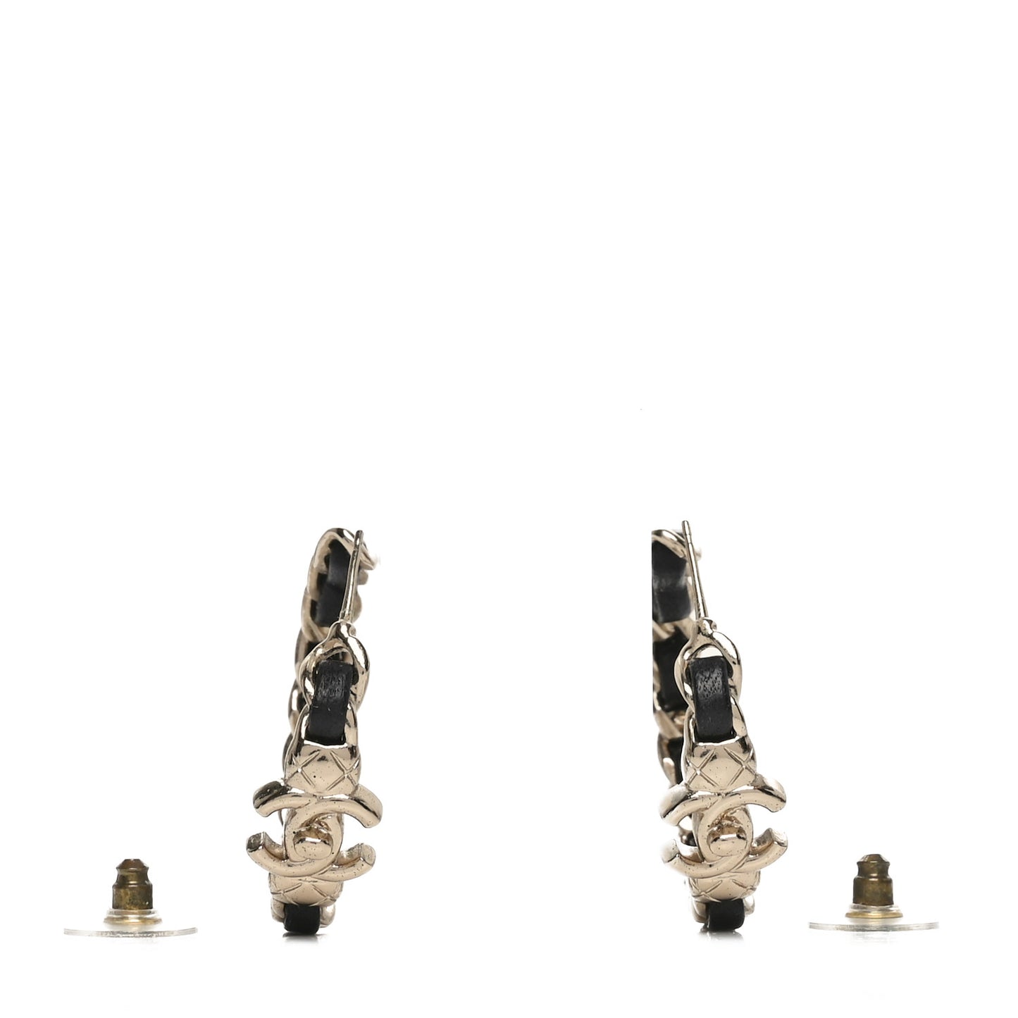 Metal Lambskin Quilted CC Turnlock Chain Hoop Earrings Gold Black