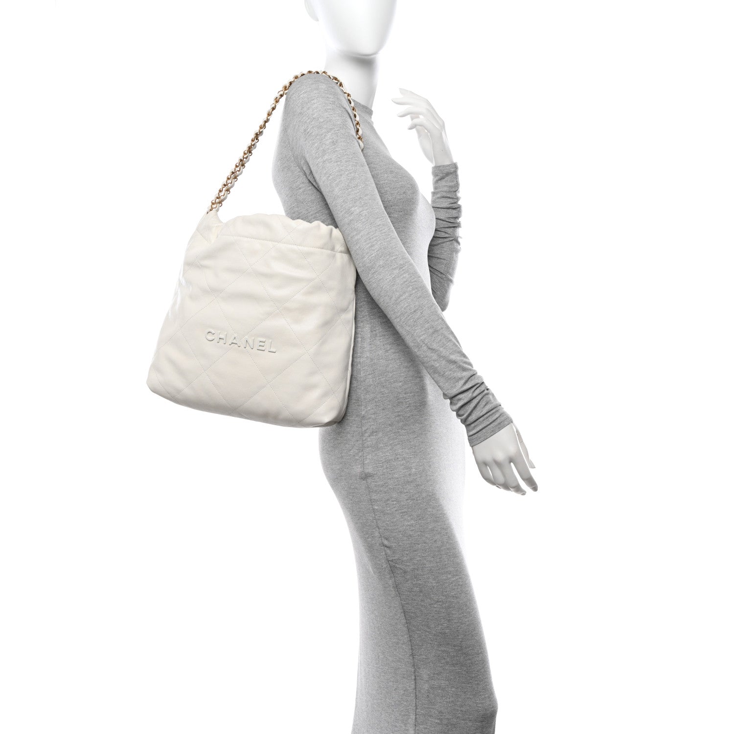 Chanel Shiny Caviar Quilted Monochrome Small Chanel 22 White 2 of 14