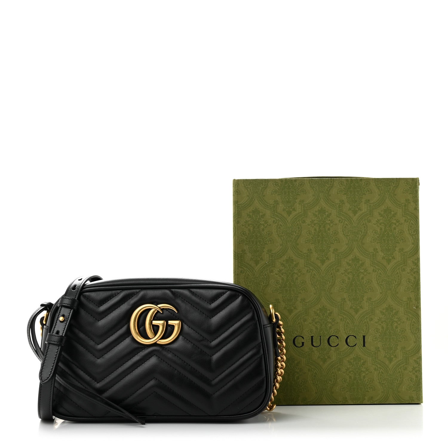 Gucci Calfskin Matelasse Small GG Marmont Chain Shoulder Bag Black 11 of 11