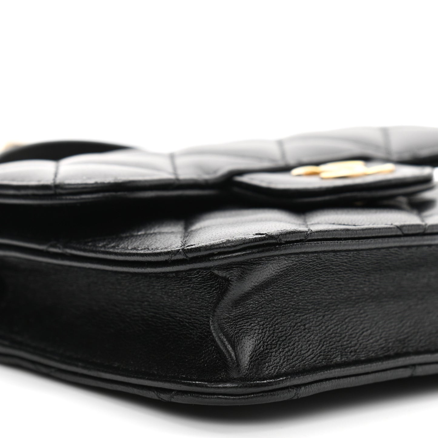 Lambskin Quilted Top Handle Flap Coin Purse With Chain Black